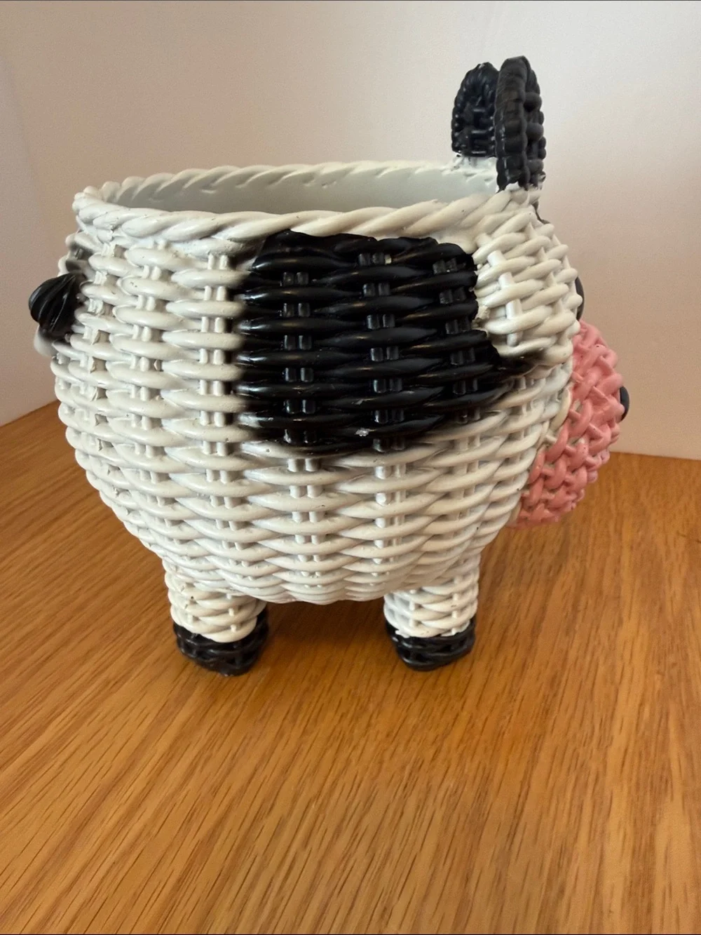 Whimsical Pink & White Cow Resin Planter